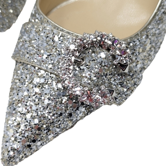 NIB Jimmy Choo Saresa 85 Coarse Glitter Pumps Champagne Silver Size EU 38.5 - Picture 5 of 16